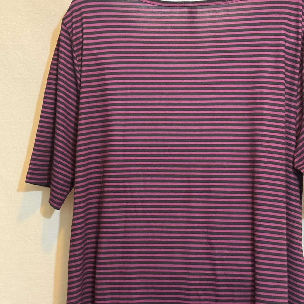 C-47 LuLaRoe Purple & Black Stripe Short sleeve High Low Tunic Blouse Size L - Picture 11 of 15